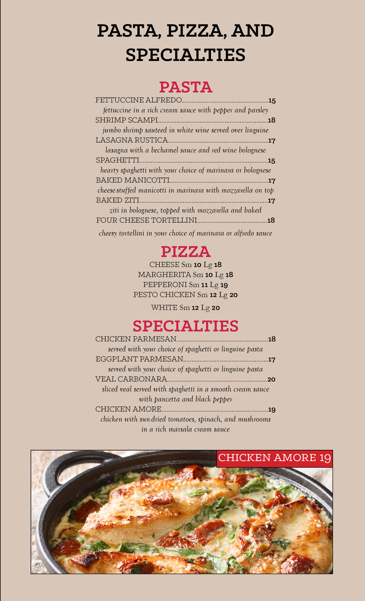 Pasta, Pizza & Specialties