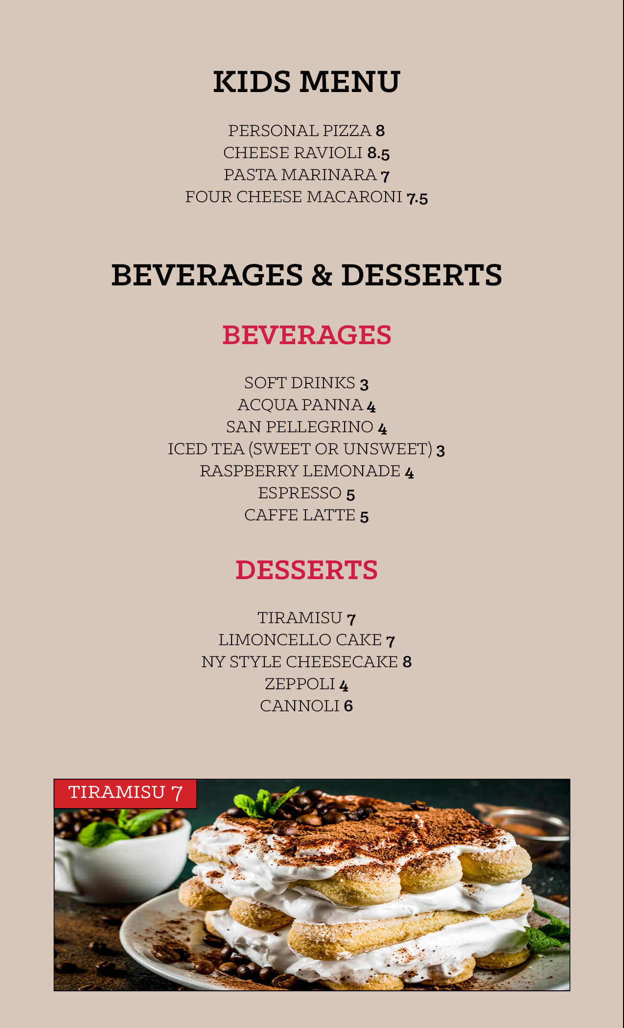 Drinks & Desserts